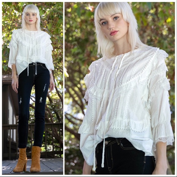 POL Malta Ruffles Pink Boxy Woven Lace Top - Picture 5 of 11